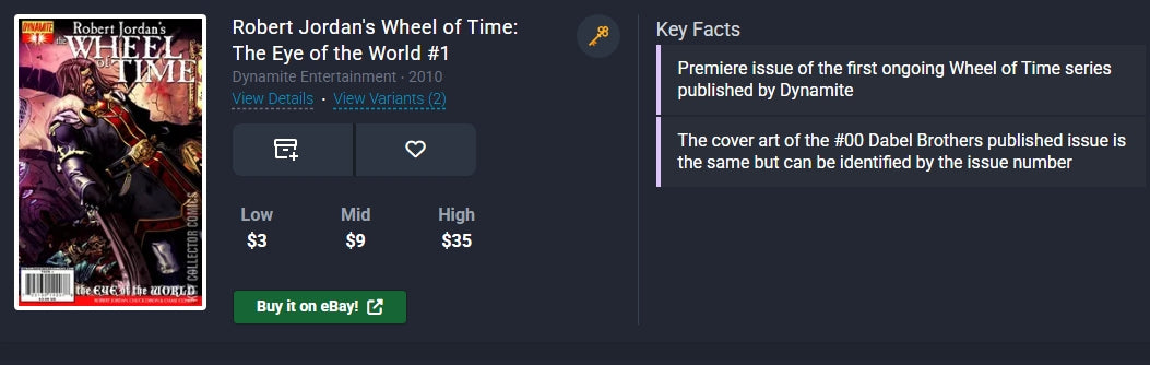 Robert Jordan's Wheel of Time: The Eye of the World #1 Dynamite Entertainment ⋅ 2010 issues 1-2